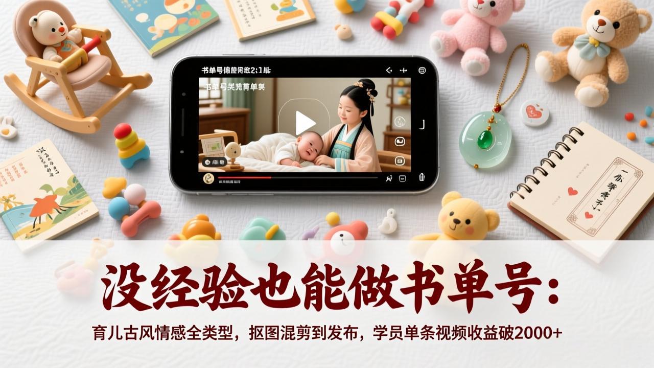 没经验也能做书单号：育儿古风情感全类型，抠图混剪到发布，学员单条视频收益破2000+-卿云社