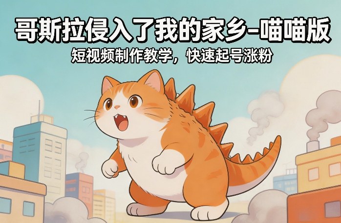 哥斯拉侵入了我的家乡–喵喵版短视频制作教学，快速起号涨粉-卿云社