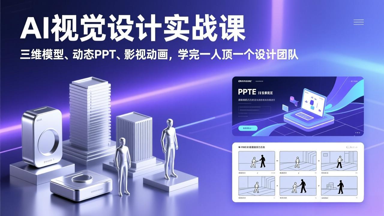 AI视觉设计实战课，三维模型、动态PPT、影视动画，学完一人顶一个设计团队-卿云社