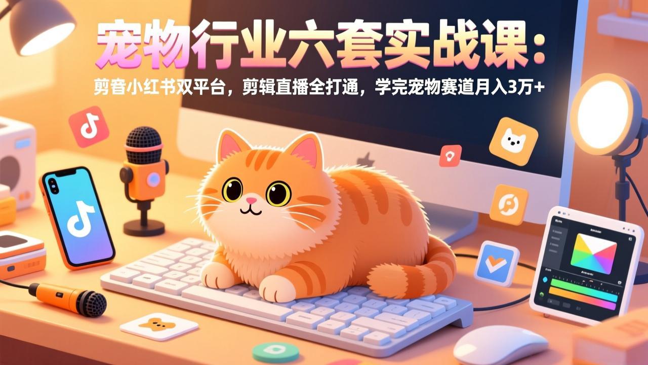 宠物行业六套实战课：抖音小红书双平台，剪辑直播全打通，学完宠物赛道月入3万+-卿云社