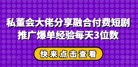 私董会大佬分享融合付费短剧推广爆单经验每天3位数-卿云社