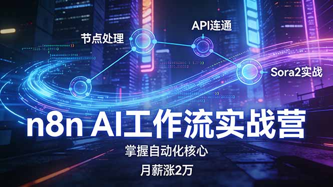n8n AI工作流实战营，节点处理+API连通+Sora2实战，掌握自动化核心月薪涨2万-卿云社