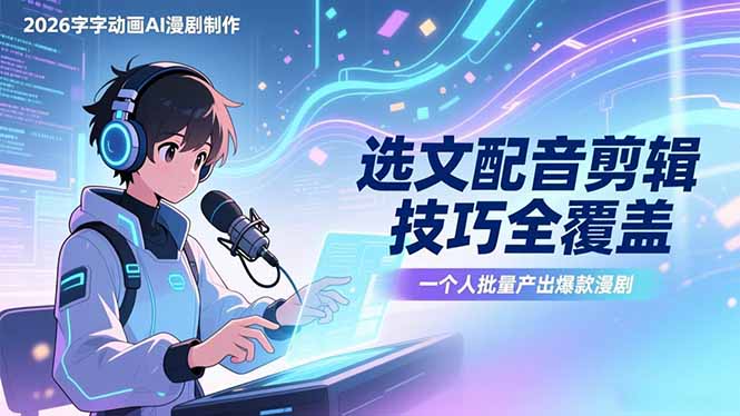 2026字字动画AI漫剧制作-1期，选文配音剪辑技巧全覆盖，一个人就能批量产出爆款漫剧-卿云社