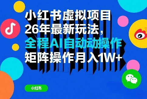 小红书虚拟项目26年最新玩法，全程AI自动操作，矩阵操作月入1W＋【揭秘】-卿云社