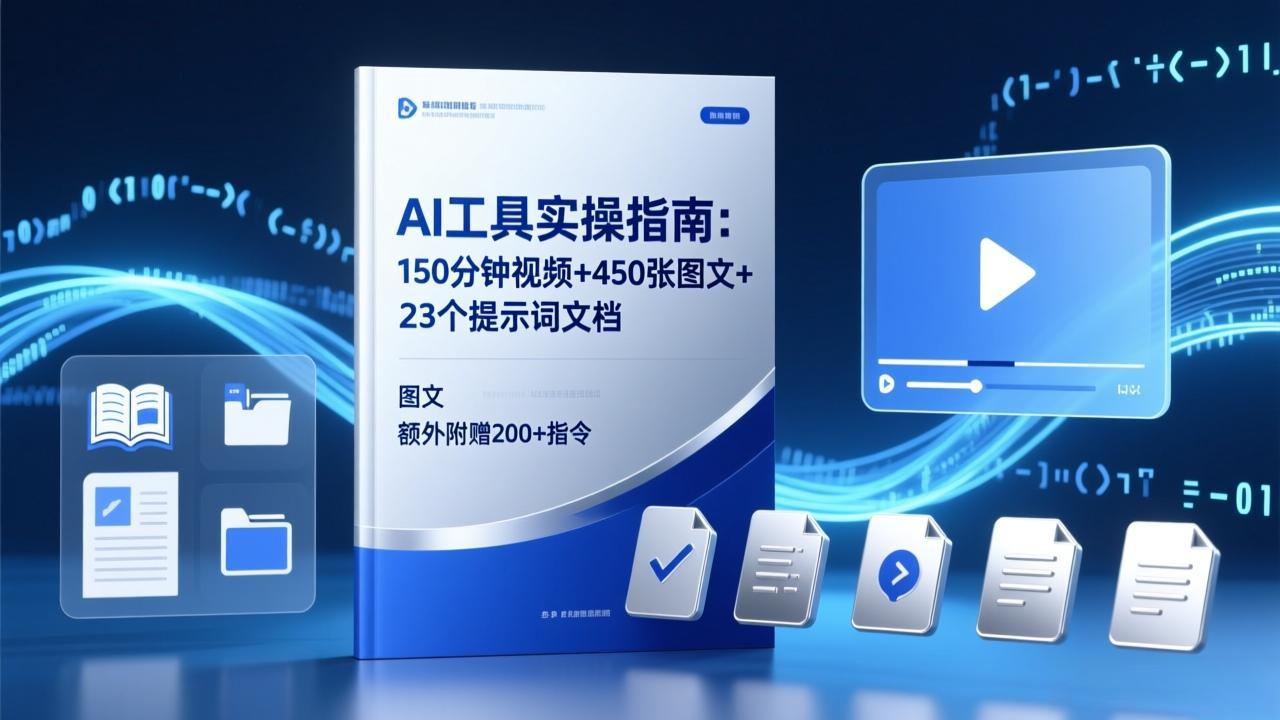 AI工具实操指南：150分钟视频+450张图文+23个提示词文档，额外附赠200+指令-卿云社