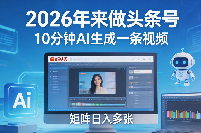 2026年来做头条号，10分钟AI生成一条视频，矩阵日入多张-卿云社