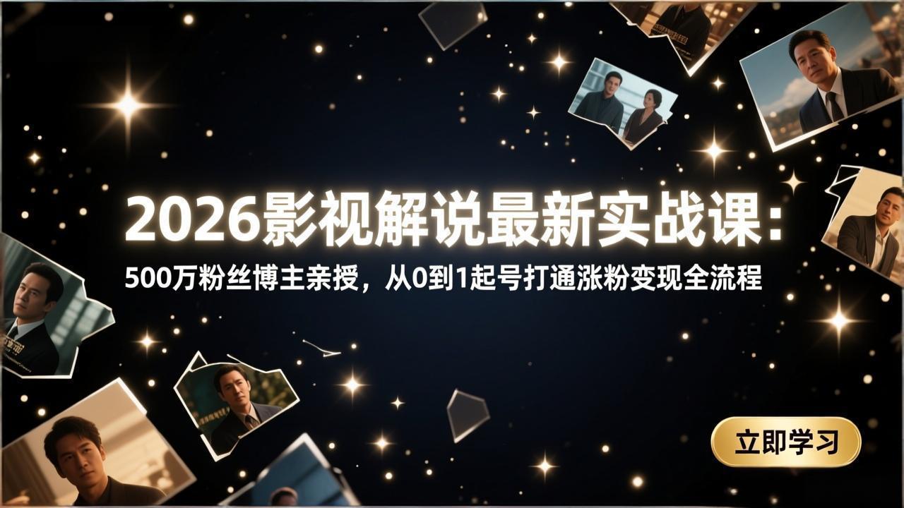 2026影视解说最新实战课：500万粉丝博主亲授，从0到1起号打通涨粉变现全流程-卿云社