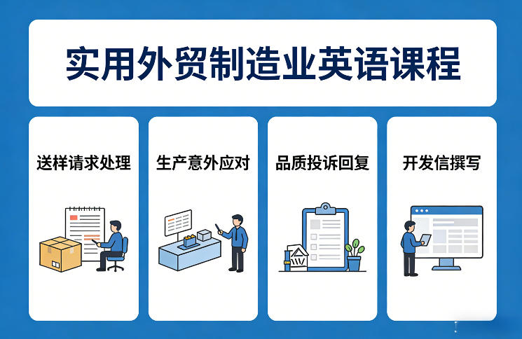 实用外贸制造业英语课程，教你专业处理送样请求、应对生产意外、回复品质投诉、撰写开发信等-卿云社
