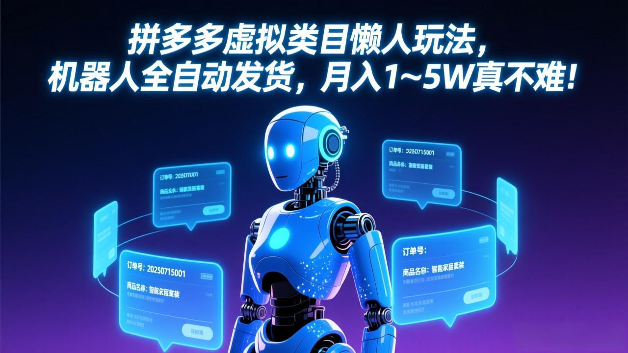 拼多多虚拟类目懒人玩法，机器人全自动发货，月入 1-5W 真不难！-卿云社