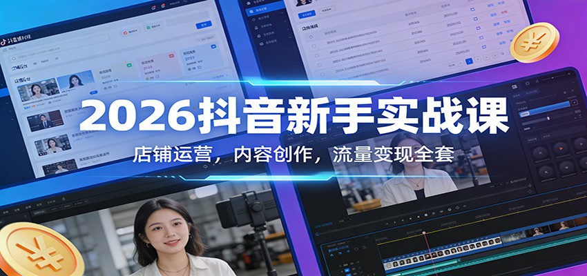 2026抖音新手实战课：店铺运营，内容创作，流量变现全套-卿云社
