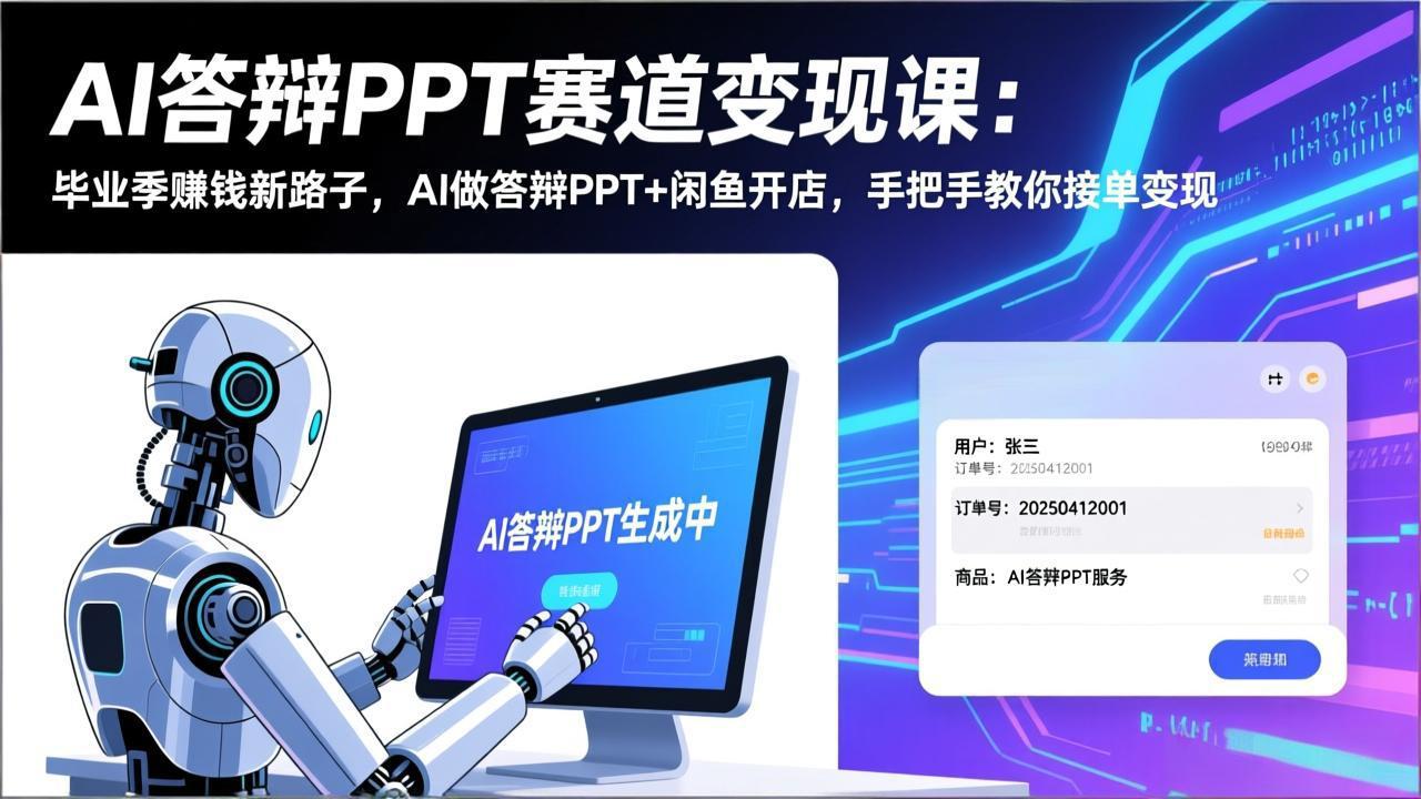 AI答辩PPT赛道变现课：毕业季赚钱新路子，AI做答辩PPT+闲鱼开店，手把手教你接单变现-卿云社