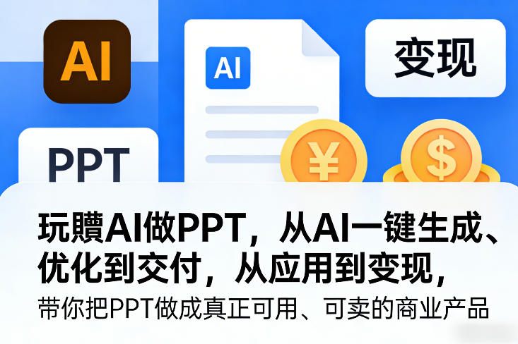 玩賺AI做PPT，从AI一键生成、优化到交付，从应用到变现，带你把PPT做成真正可用、可卖的商业产品-卿云社