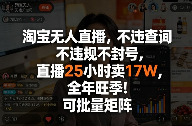 淘宝无人直播，不违规不封号，直播25小时卖17W，全年旺季！可批量矩阵【揭秘】-卿云社