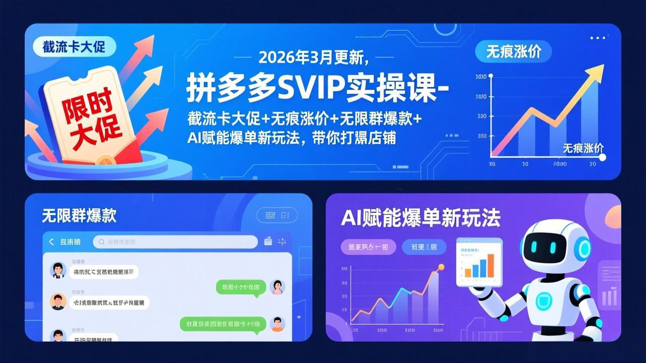 拼多多SVIP实操课-26年3月，截流卡大促+无痕涨价+无限群爆款+AI赋能爆单新玩法，带你打爆店铺-卿云社