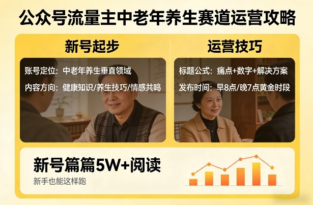 公众号流量主中老年养生赛道，新号篇篇5W+阅读，新手也能这样跑-卿云社