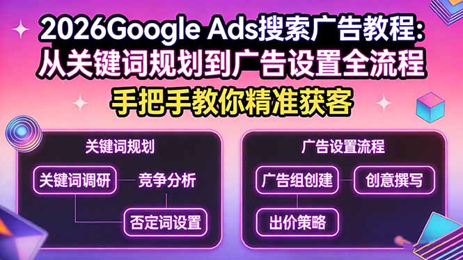 2026Google Ads搜索广告教程：从关键词规划到广告设置全流程，手把手教你精准获客-卿云社