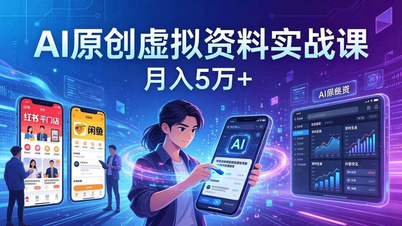 AI原创虚拟资料实战课：2026新机会，小红书闲鱼开店，普通人用AI轻松变现，月入5万+-卿云社