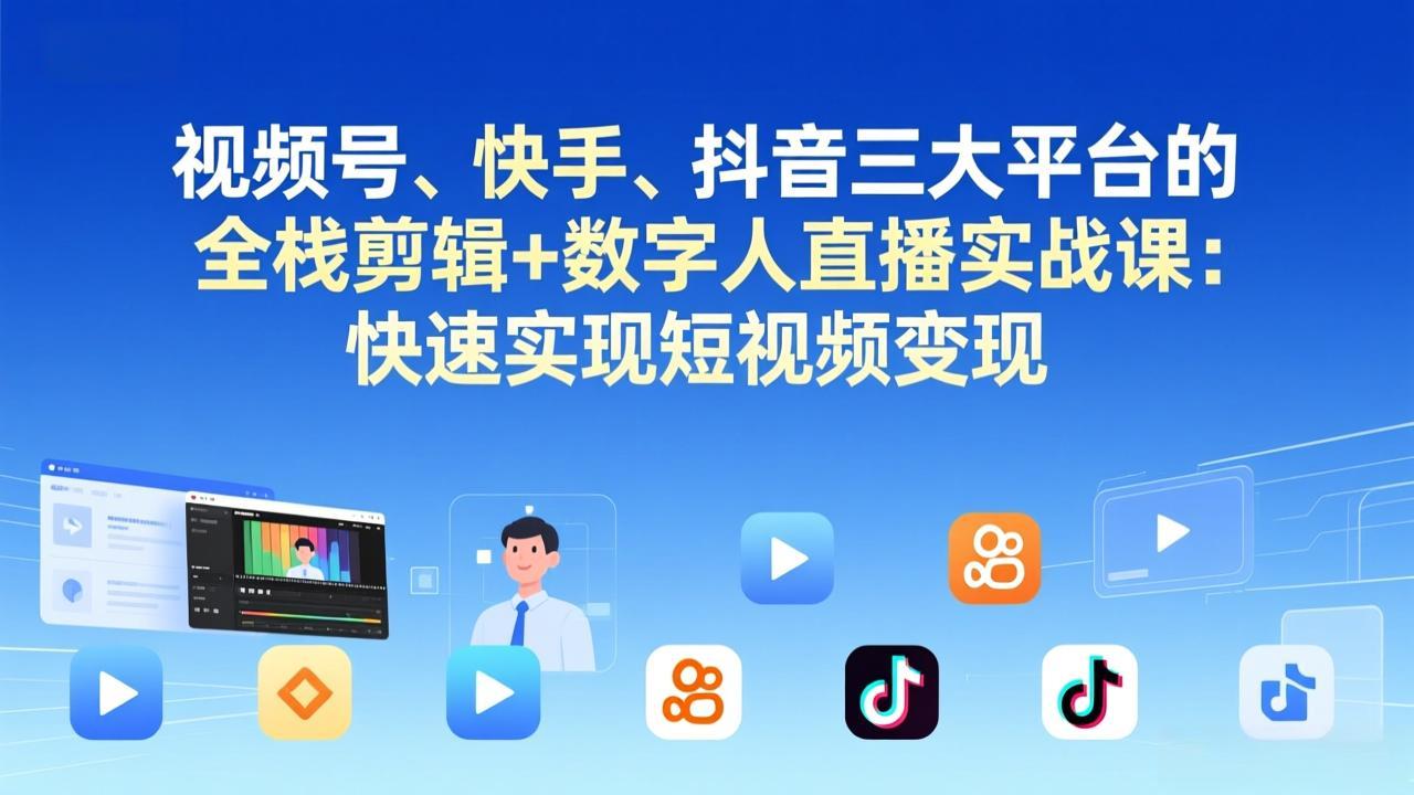 视频号+快手+抖音三大平台的全栈剪辑+数字人直播实战课-3月更新：快速实现短视频变现-卿云社
