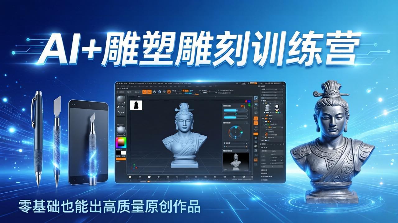 AI+雕塑雕刻训练营：从AI创作、大模型训练到3D雕刻 + 渲染，零基础也能出高质量原创作品-卿云社