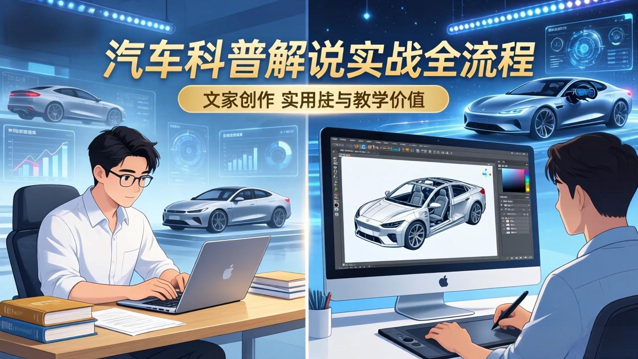 抖音汽车科普解说实战：文案+动画+画面处理+去水印全流程，打造专业汽车科普视频-卿云社