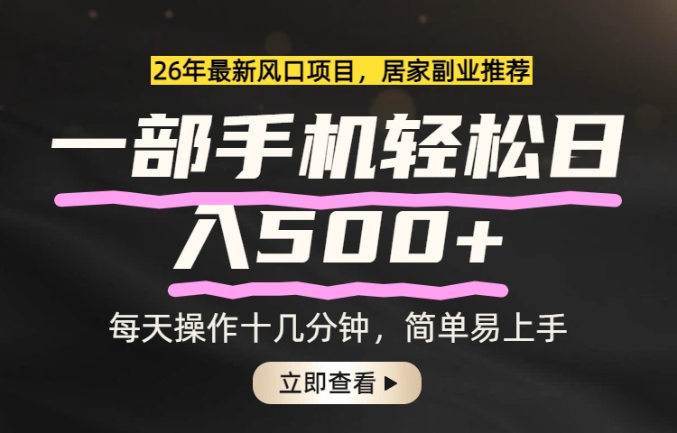 26年居家副业首选，一部手机轻松日入500+，长期稳定可做-卿云社
