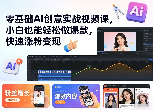 零基础AI创意实战视频课，小白也能轻松做爆款，快速涨粉变现-卿云社