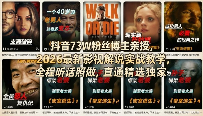 抖音73W粉丝博主亲授，2026最新影视解说实战教学，全程听话照做，直通精选独家-卿云社