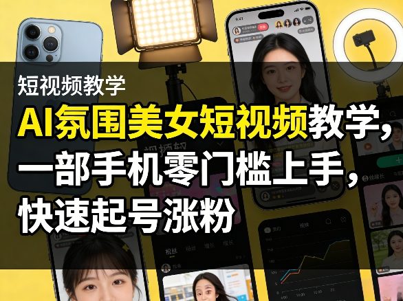 AI氛围美女短视频教学，一部手机零门槛上手，快速起号涨粉-卿云社