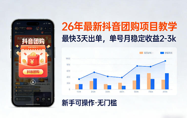26年最新抖音团购项目教学，0门槛，最快3天出单，单号月稳定收益2-3k(更新3月19日)-卿云社