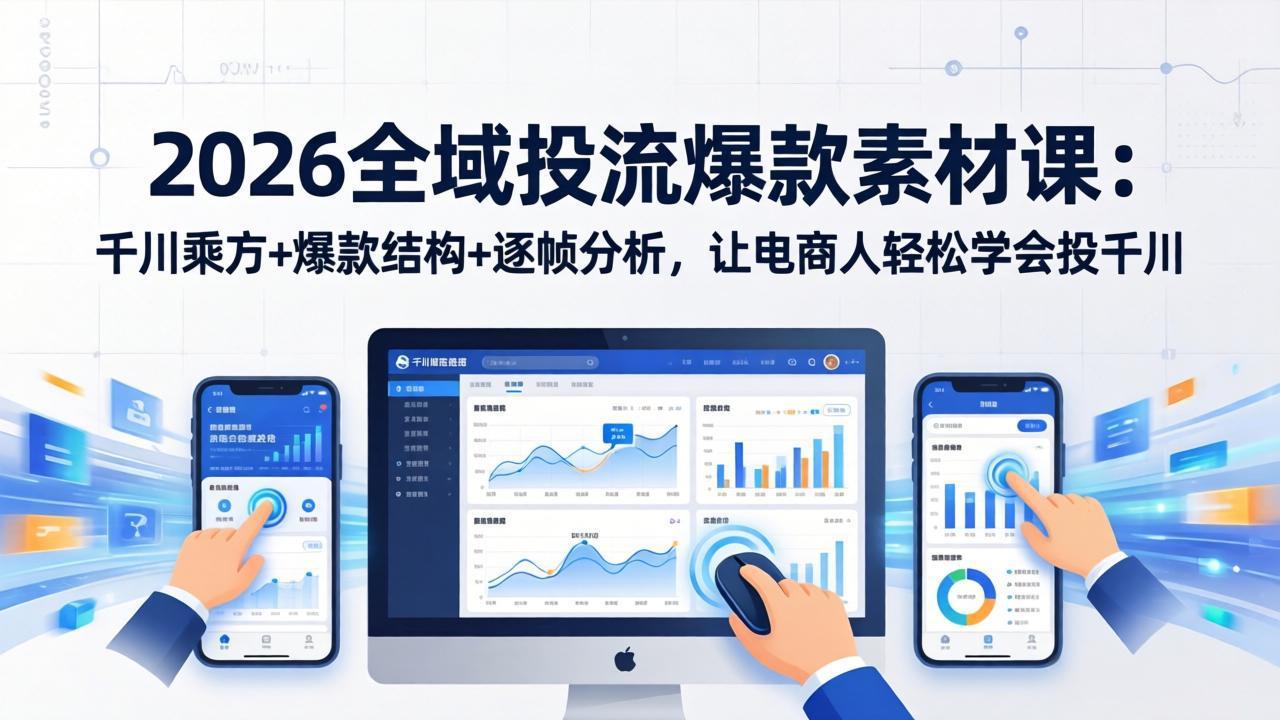 2026全域投流爆款素材课：千川乘方+爆款结构+逐帧分析，让电商人轻松学会投千川-卿云社