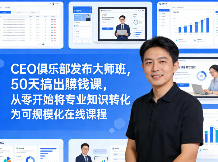 CEO俱乐部发布大师班，50天搞出賺钱课，从零开始将专业知识转化为可规模化在线课程-卿云社