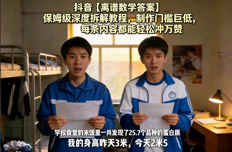 抖音【离谱数学答案】保姆级深度拆解教程，制作门槛巨低，每条内容都能轻松冲万赞，附详细步骤-卿云社