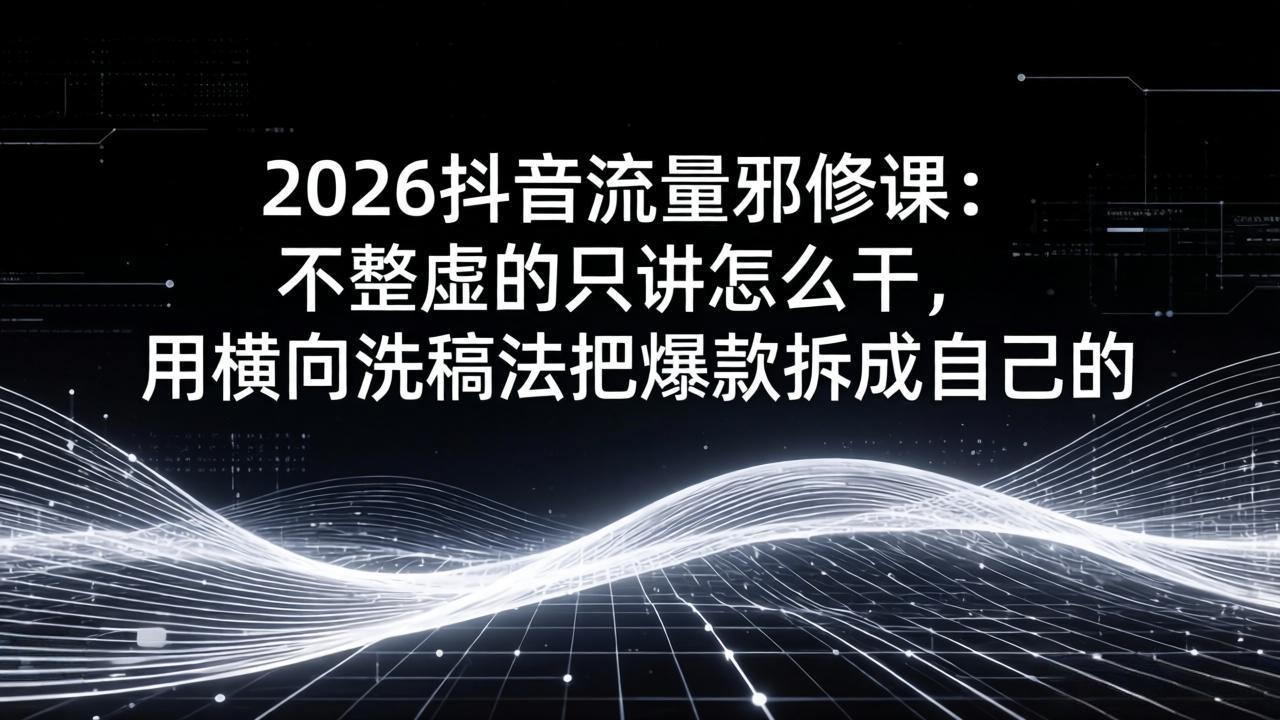 2026抖音流量邪修课：不整虚的只讲怎么干，用横向洗稿法把爆款拆成自己的-卿云社