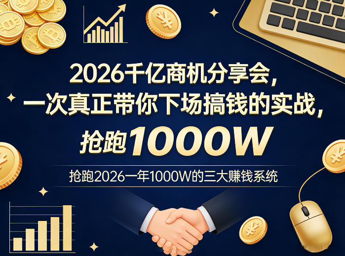 2026千亿商机分享会，一次真正带你下场搞钱的实战，抢跑2026一年1000W的三大賺钱系统-卿云社