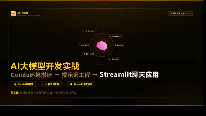 AI大模型开发实战：Conda环境搭建→提示词工程→Streamlit聊天应用，零基础到项目落地-卿云社