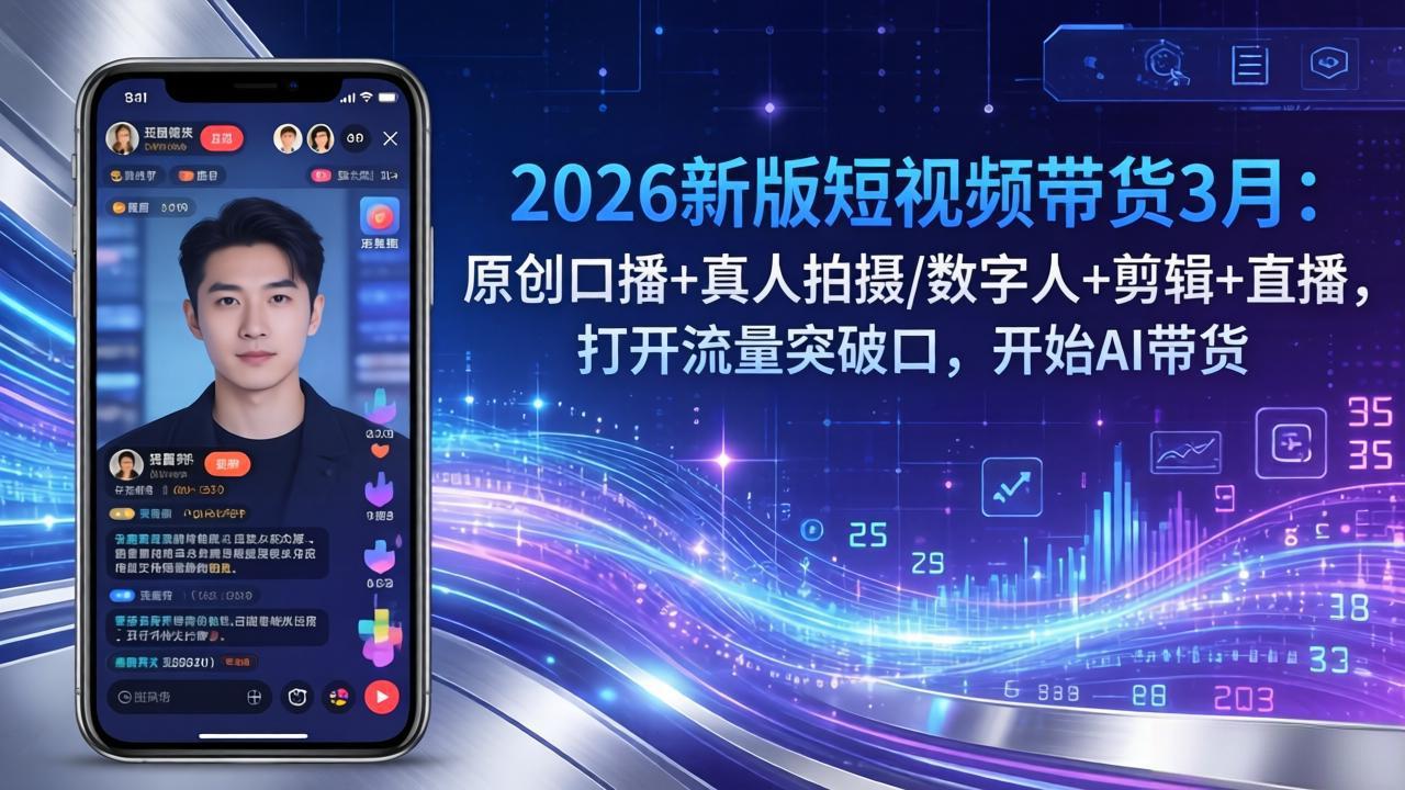 2026新版短视频带货3月：原创口播+真人拍摄/数字人+剪辑+直播，打开流量突破口，开始AI带货-卿云社