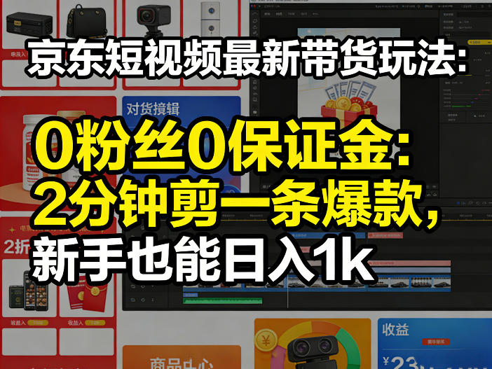 京东短视频最新带货玩法，0粉丝0保证金，2分钟剪一条爆款，新手也能日入1k+【揭秘】-卿云社