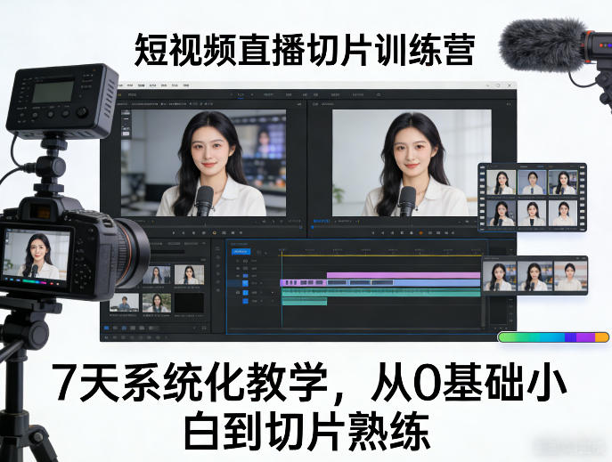 短视频直播切片训练营，7天系统化教学，从0基础小白到切片熟练-卿云社