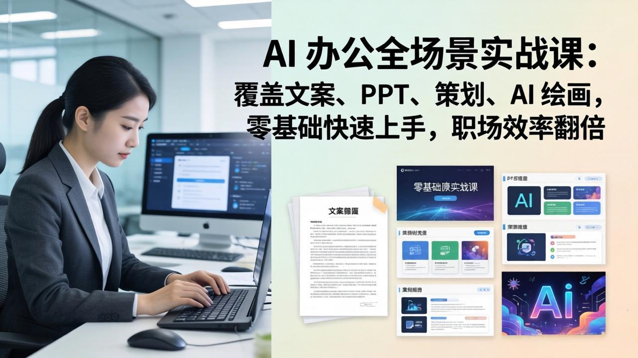 AI 办公全场景实战课：覆盖文案、PPT、策划、AI 绘画，零基础快速上手，职场效率翻倍-卿云社