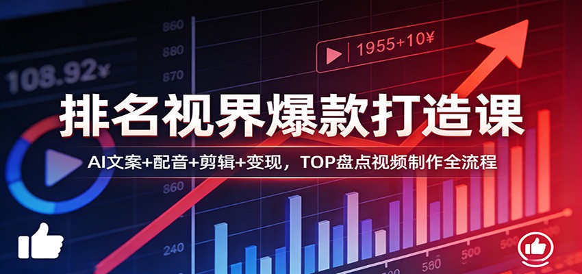 排名视界爆款打造课：AI文案+配音+剪辑+变现，TOP盘点视频制作全流程-卿云社
