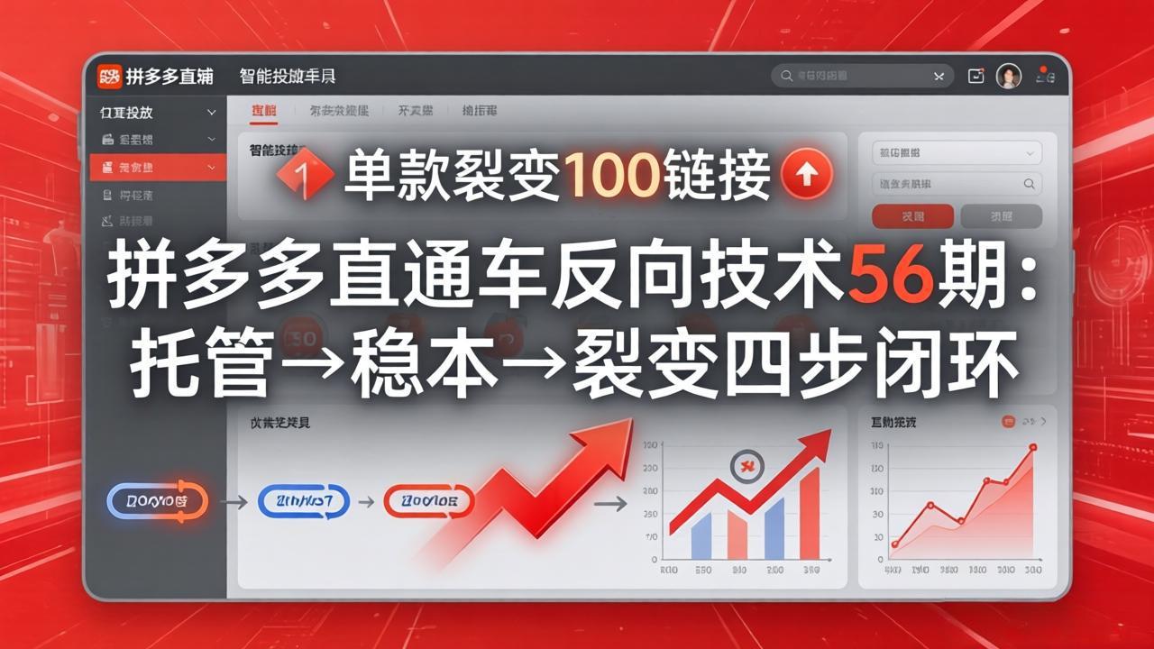 拼多多直通车反向技术56期：托管→稳本→裂变四步闭环，单款裂变100链接抢占核心流量-卿云社