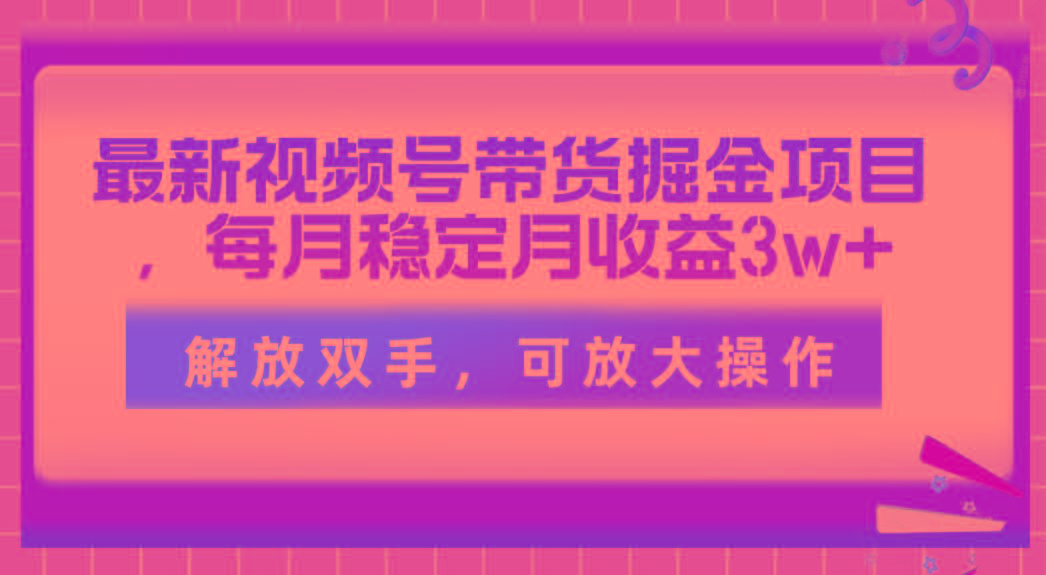 最新视频号带货掘金项目，每月稳定月收益3w+，解放双手，可放大操作-卿云社