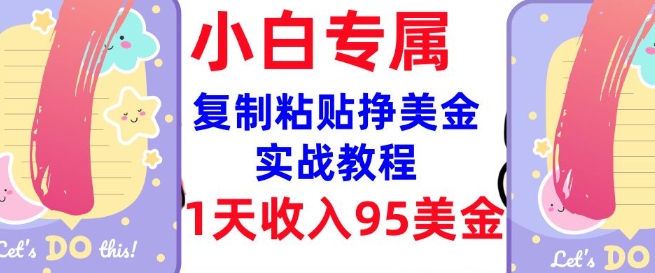 复制粘贴挣美金，0门槛，1天收入95美刀，3分钟学会，内部教程(首次公开)-卿云社