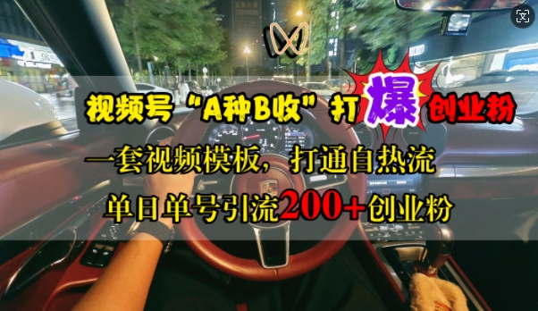 视频号“A种B收”打爆创业粉，一套视频模板打通自热流，单日单号引流200+创业粉-卿云社
