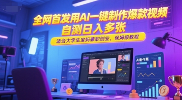 全网首发用AI一键制作爆款视频，自测日入多张，适合大学生宝妈兼职创业，保姆级教程-卿云社