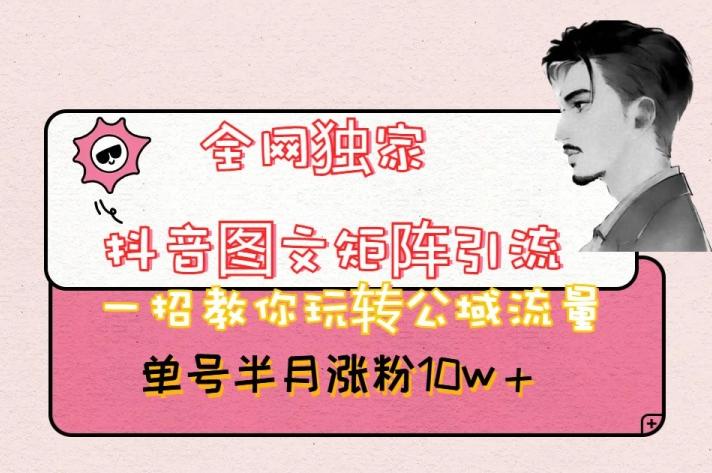 全网独家抖音图文矩阵引流，一招教你玩转公域流量，单号半月涨粉10w+【揭秘】-卿云社