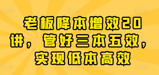 老板降本增效20讲，管好三本五效，实现低本高效-卿云社