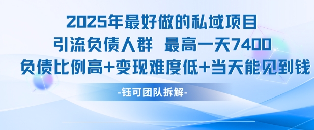 2025年最好做的私域项目，引流负债人群，最高一天变现7.4k，人群占比高，变现难度低，当天就能见到钱-卿云社