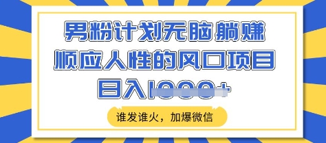 男粉计划无脑躺Z，顺应人性的风口项目，谁发谁火，加爆微信，日入多张【揭秘】-卿云社