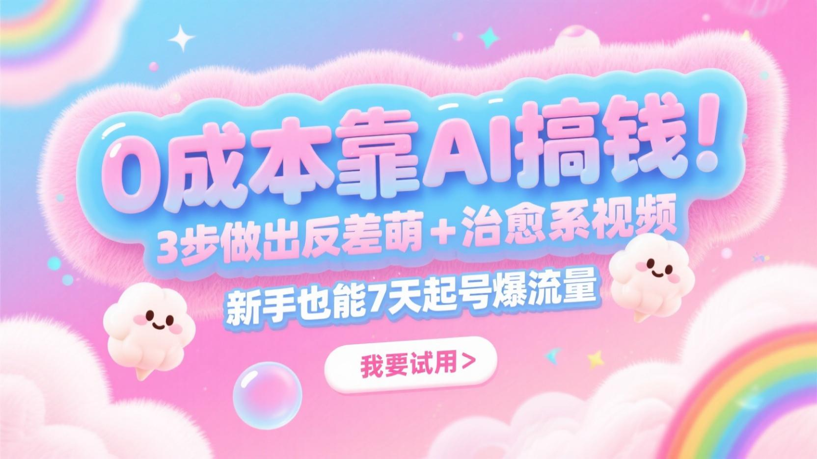 0成本靠AI搞钱！3步做出反差萌+治愈系视频，新手也能7天起号爆流量，月入5位数-卿云社